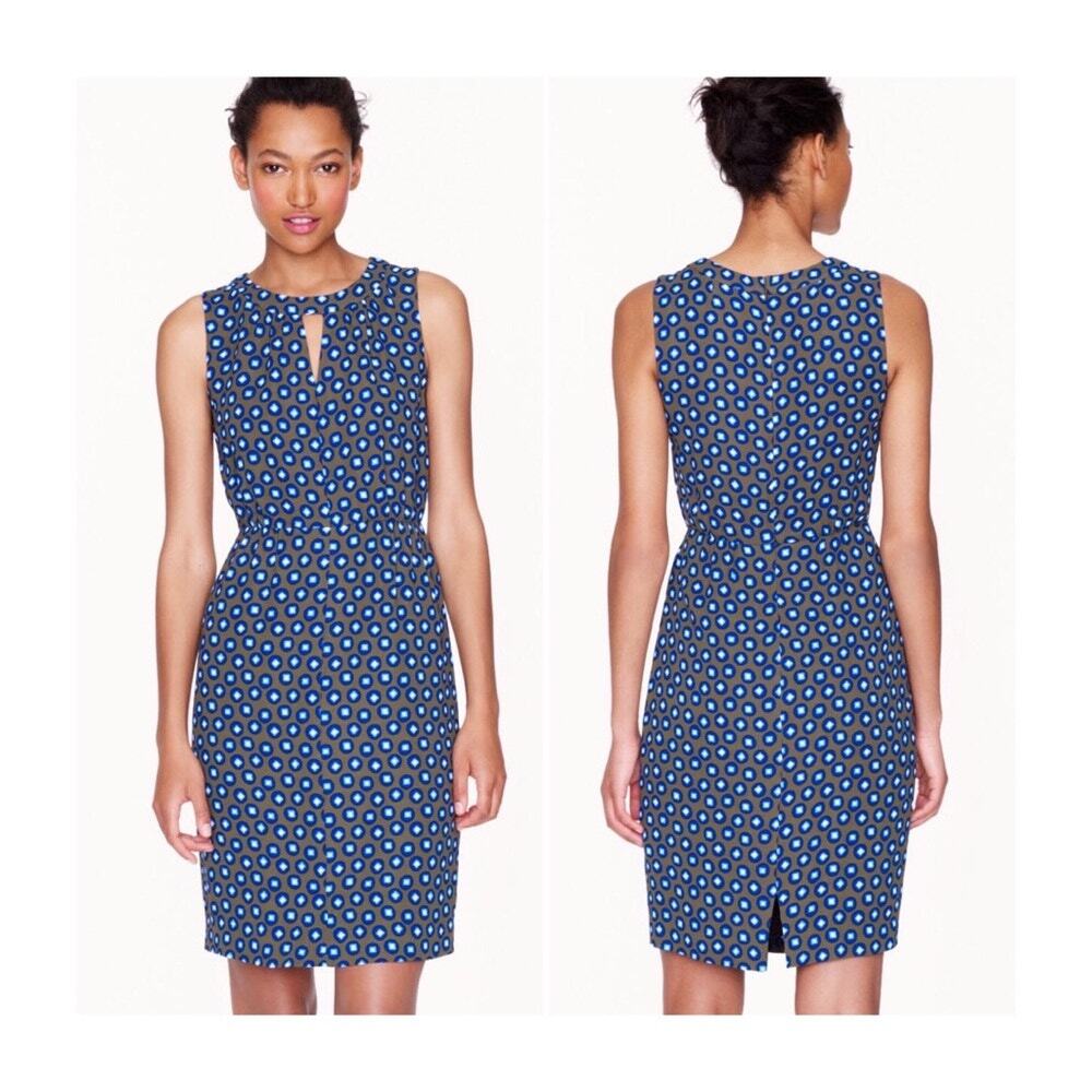 J Crew Dress Tuscan Keyhole Square Dot Career Office Quirky Mod Green Size 4